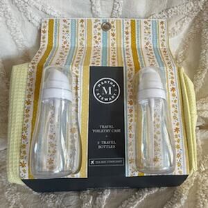 New Martha Stewart Travel Toiletry Case Yellow Bag with 2 Travel Bottles